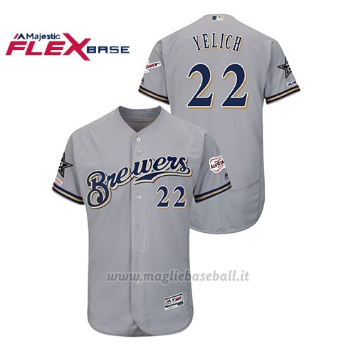 Maglia Baseball Hombre Milwaukee Brewers Christian Yelich 2019 All Star Game Flex Base Grigio